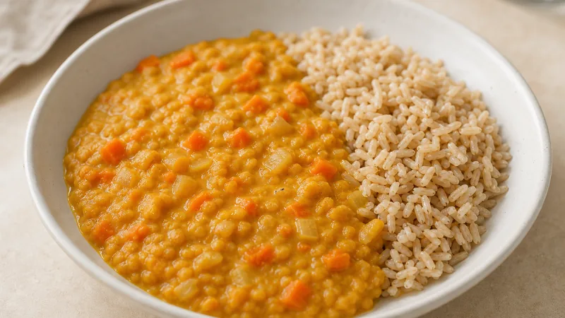 Čočkové curry s rýží natural