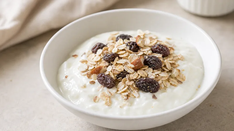 Jogurt s müsli a rozinkami